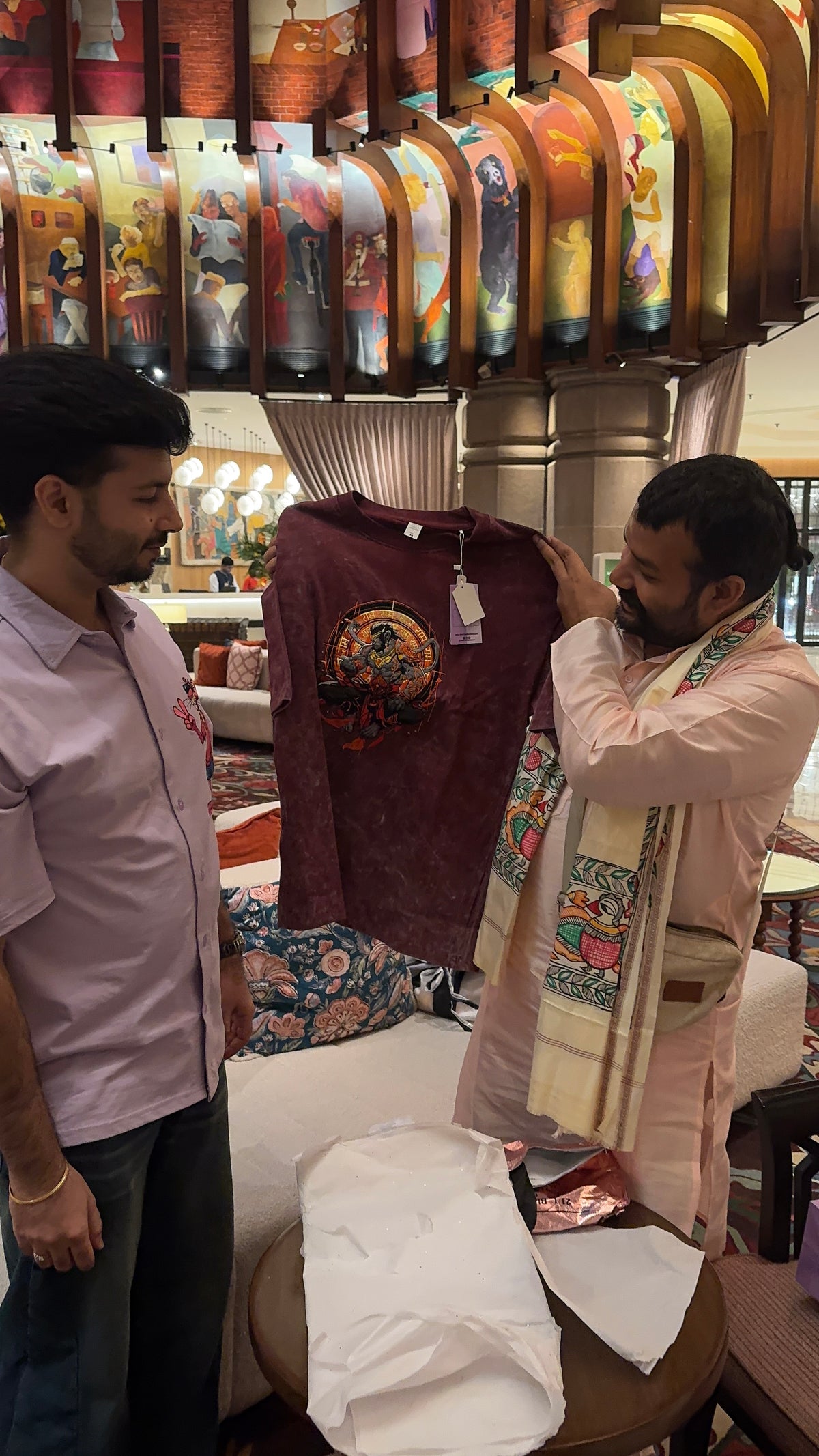 Hanuman Ansh Embroidered Acid Wash Oversized Tshirt & Hoodie - Maroon